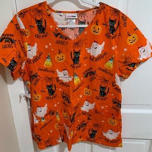 Womens XL Halloween Scrub Top